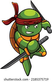 Turtle mascot illustration and ninja pose