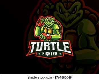 Turtle mascot sport logo design. Turtle fighter mascot vector illustration logo. Turtle mutant mascot design, Emblem design for esports team. Vector illustration