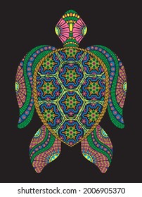 turtle mexican huichol colorful print