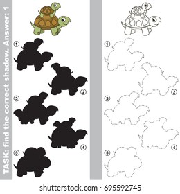 Turtle Mom and her Baby with different shadows to find the correct one, compare and connect object with it true shadow, the educational kid game with simple gaming level.