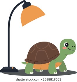 The turtle moves closer to the lamps light.