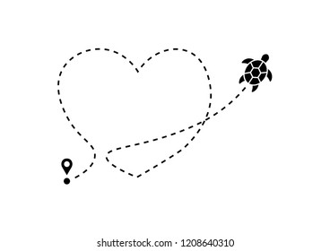 Turtle moving on a dotted route