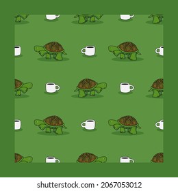 turtle with mug seamless pattern vector design illustration. Endless textures for wallpapers, fills, web page backgrounds, textures.