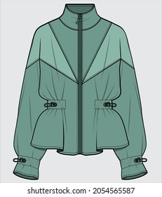 TURTLE NECK HIGH NECK ANORAK WITH CHEVRON CUT AND DEW DEATIL DESIGNED FOR WOMEN AND TEEN GIRLS IN VECTOR ILLUSTRATION