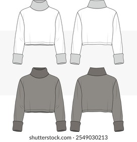 Turtle neck Long Sleeve oversize sweatshirt, High Neck Winter Top and Sweater Sets Fashion Illustration, Vector, Technical Drawing, Flat Drawing. 