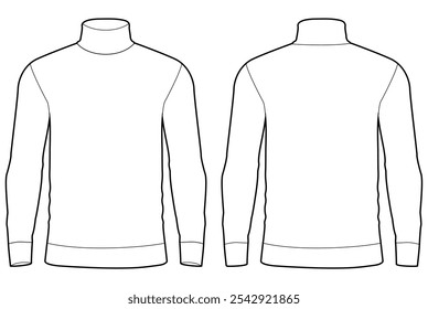 turtle neck long sleeve t shirt vector Template illustration front and back view