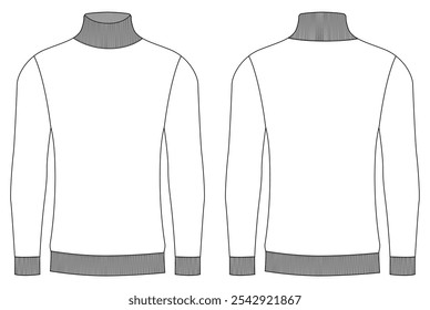 turtle neck long sleeve t shirt vector Template illustration front and back view