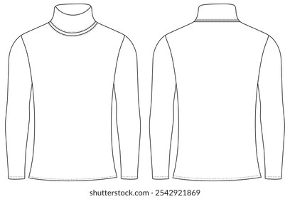 turtle neck long sleeve t shirt vector Template illustration front and back view