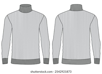 turtle neck long sleeve t shirt vector Template illustration front and back view