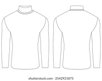 turtle neck long sleeve t shirt vector Template illustration front and back view