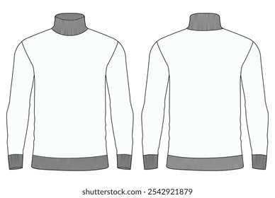 turtle neck long sleeve t shirt vector Template illustration front and back view