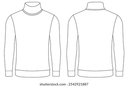 turtle neck long sleeve t shirt vector Template illustration front and back view