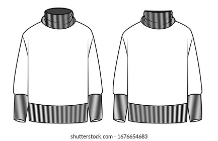 Turtle Neck Sweater Fashion Flat Template