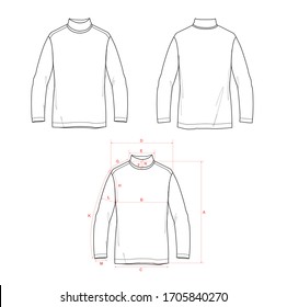 Long Sleeved Top Technical Fashion Illustration Womens Roll Neck Top  Fashion Flat Technical Drawing Template Cropped Slim Fit Front And Back  View White CAD Mockup Set Royalty Free SVG Cliparts Vectors And