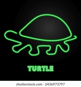 turtle neon sign, modern glowing banner design, colorful modern design trend on black background. Vector illustration.