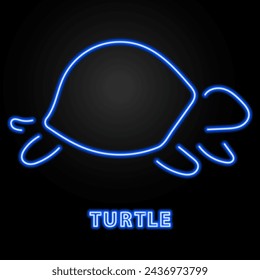 turtle neon sign, modern glowing banner design, colorful modern design trend on black background. Vector illustration.