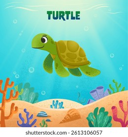 turtle in the ocean cartoon