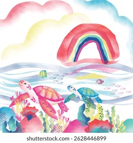Impressão de peito de tartaruga oceano, meninas vibrantes coloridas usam gráfico