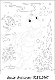 Turtle in the ocean. Dot to dot educational game for kids