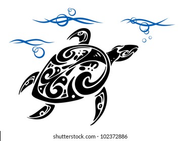 Turtle in ocean water for tattoo design. Jpeg version also available in gallery