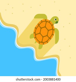 tortuga en la playa, de diseño plano