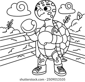 turtle on boxing ring, equipped for boxing