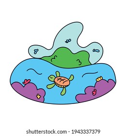 Turtle on a coral reef - Vector illustration