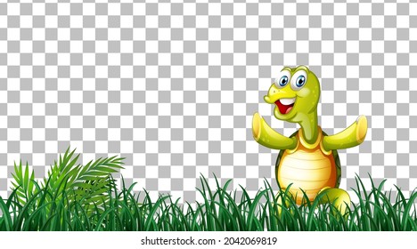 Turtle on the grass field on transparent background illustration