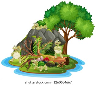 Turtle on the isolated cave illustration