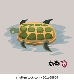 turtle on river. asian style- vector illustration