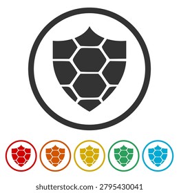 Turtle on Shield logo. Set icons in color circle buttons