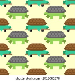 Turtle on skateboard pattern seamless. tortoise vector background