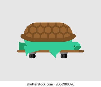 Turtle on skateboard. tortoise vector illustration. animal cartoon