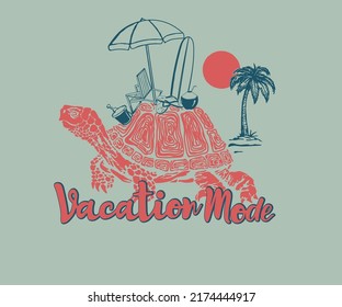 turtle on summer beach funny typography design for print 