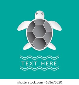 Turtle on turquoise color background.Paper art style.Vector illustration.