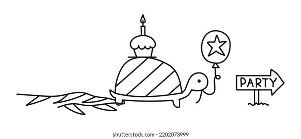 Turtle on it's way to a birthday party vector illustration