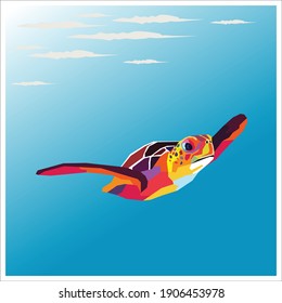Turtle on wpap pop art for illustration and image
