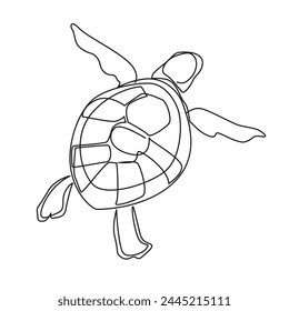 Turtle in one line art style on isolated white background. Vector illustration