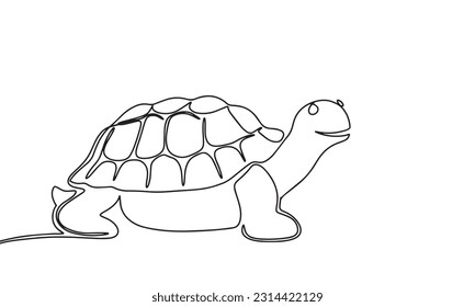 Turtle one line continuous. Line art, outline isolated on white background. Vector illustration.