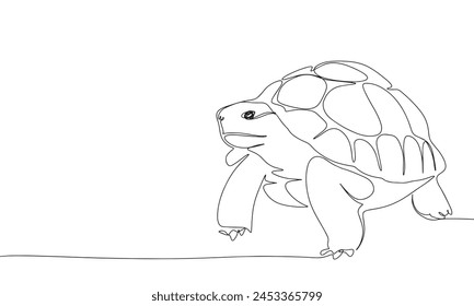 Turtle one line continuous. Line art Tortoise. Hand drawn vector art.