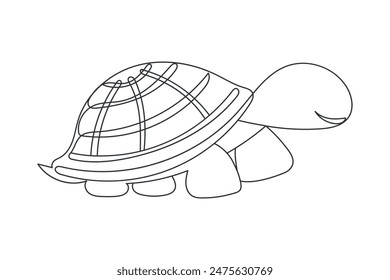 Turtle in one line. Continuous line drawing of a sea turtle. The concept of sea animals is a continuous line of art. Vector