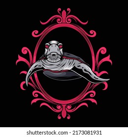 Turtle with Ornament Frame Illustration