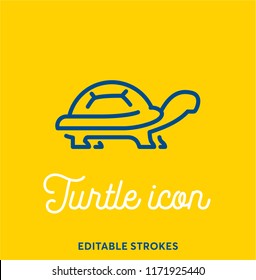 Turtle outline icon isolated on yellow background. Minimal animal icon set, cute pet. Turtle shell symbol with editable stokes for infographics or web use. Flat design silhouette. Tortoise armour