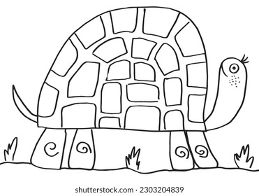 Turtle outline illustration image. 
Hand drawn image artwork of tortoise. 
Simple cute original logo.
Hand drawn vector illustration for posters, cards, t-shirts.