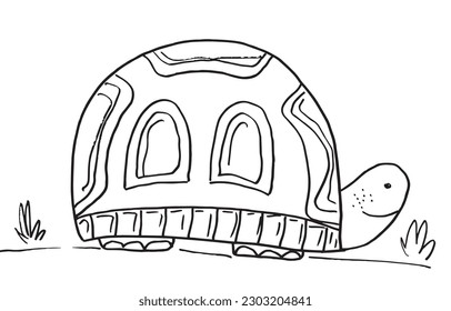 Turtle outline illustration image. 
Hand drawn image artwork of tortoise. 
Simple cute original logo.
Hand drawn vector illustration for posters, cards, t-shirts.