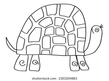 Turtle outline illustration image. 
Hand drawn image artwork of tortoise. 
Simple cute original logo.
Hand drawn vector illustration for posters, cards, t-shirts.