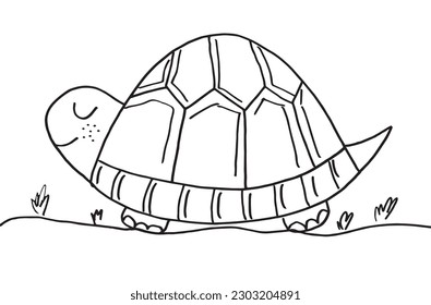 Turtle outline illustration image. 
Hand drawn image artwork of tortoise. 
Simple cute original logo.
Hand drawn vector illustration for posters, cards, t-shirts.