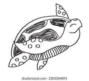 Turtle outline illustration image. 
Hand drawn image artwork of tortoise. 
Simple cute original logo.
Hand drawn vector illustration for posters, cards, t-shirts.