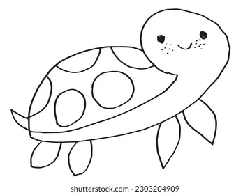 Turtle outline illustration image. 
Hand drawn image artwork of tortoise. 
Simple cute original logo.
Hand drawn vector illustration for posters, cards, t-shirts.