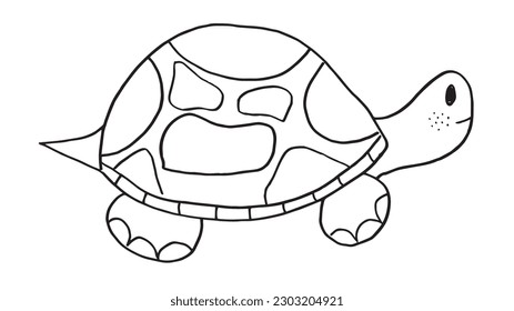 Imagen de la ilustración del contorno de tortuga. 
Imagen dibujada a mano de arte de la tortuga. 
Simple y lindo logo original.
Ilustración vectorial dibujada a mano para afiches, tarjetas, camisetas.